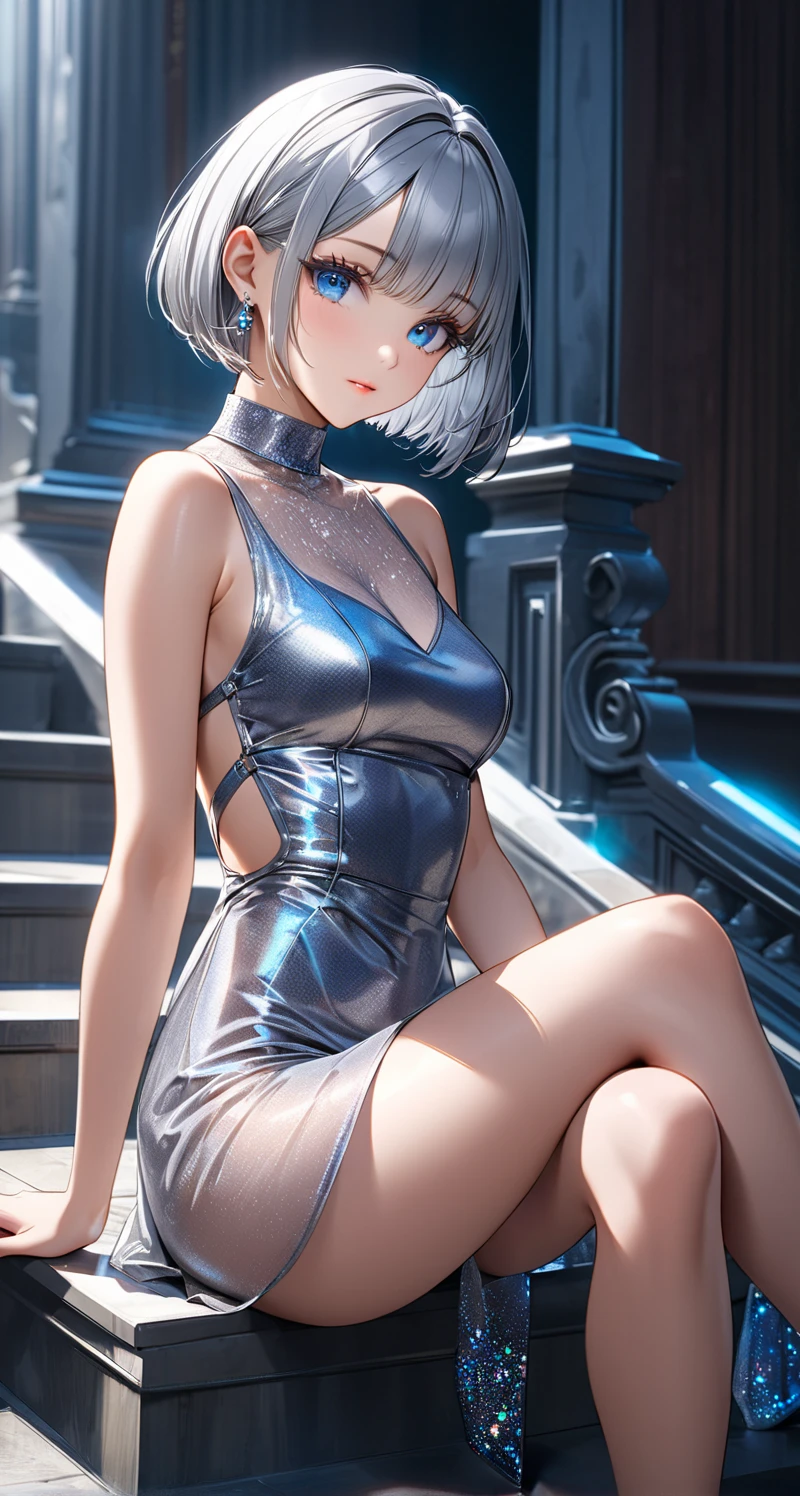 (Moon-inspired dress)), ((skirt)), ((pantyhose)), ((Shiny Costumes)), skindentation, skinny, solo, 1 woman, Masterpiece, highest quality, highest quality, 16K, incredibly absurd, highly detailed, 2.5D, ai-generated, delicate and dynamic, very delicate facial expressions, delicate eye depiction, erotic, only sexy woman, ((A cute and kind face)), healthy figure, ((25-year-old woman)), 160cm tall, medium firm swaying bust, , blush, Sweat,Embarrassed,sexy, ((thin thighs)), (camel toe:0.7), (visible nipples:0.3), (Erect nipples,:0.7), shiny and lustrous, facing straight at viewer, (((in heat))), ((Oily_skin)),, ((dutch angle)), ((erotic pose)), , (((A woman making a confession under the moonlight))),