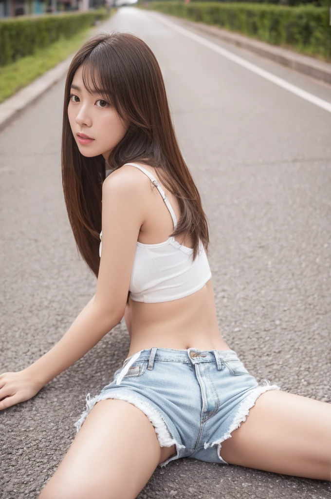 1womanl、(Super beautiful)、photos realistic、(beauitful face:1.5)、(A detailed face)、、(Lively Takeshita Street:1.2)、Squatting、a baby face、sixteen years old、a short bob、paris collection model、Model body type、japanes、年轻、 High school students、embarassed expression、Body facing the camera、(The shape of the woman's pubic area is clearly visible)、(The shape of the woman's pubic area is clearly visible)、Facing forward、 (White shirt:1.5)、knee length black tights、(Please open your legs wide and pee a little.:1.5)、(Not wearing panties:1.5)、(Not wearing panties:1.5)、(Bare legs:1.4)、(bare feet from below、(At SFW:1.1)puddle、(Please open your legs wide and pee a little.)Not wearing panties、Hands are in dog pose、Panties are not worn