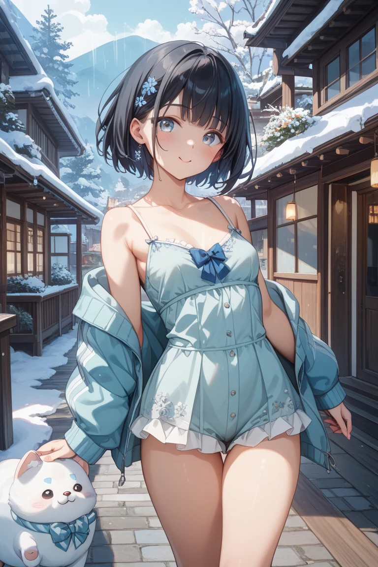 (photorealistic:1.3,highest quality,8K quality,masterpiece:1.3,High resolution,muste piece:1.2),23 year old woman, Clean wet skin, solo,front view:0.8,whole body:1.3,looking at the camera:1.2,(Photo seen from below:1.2), (short hair:1.2,bright blue hair:1.5,blue eyes),(bold white underwear,choker),(lie down in a warm hot spring,vaporと静けさに囲まれて,Feels good,Enjoy the healing hot springs),smile:1.3,(full of sweat:1.3),open-air bath,steam,vapor,background(snow mountain:1.3, sunrise:1.3),snow scene,(Bold pose with legs spread,dynamic pose:1.2),(Nipples visible through clothing),(genitals visible through clothing),(Butt visible through clothes),slender abs:1.2,(young skinny gravure idol, sophisticated gravure idol),(detailed perfect face),normal hands:1.5,normal finger:1:5,normal foot:1.5,(cameltoe, camel toe)
