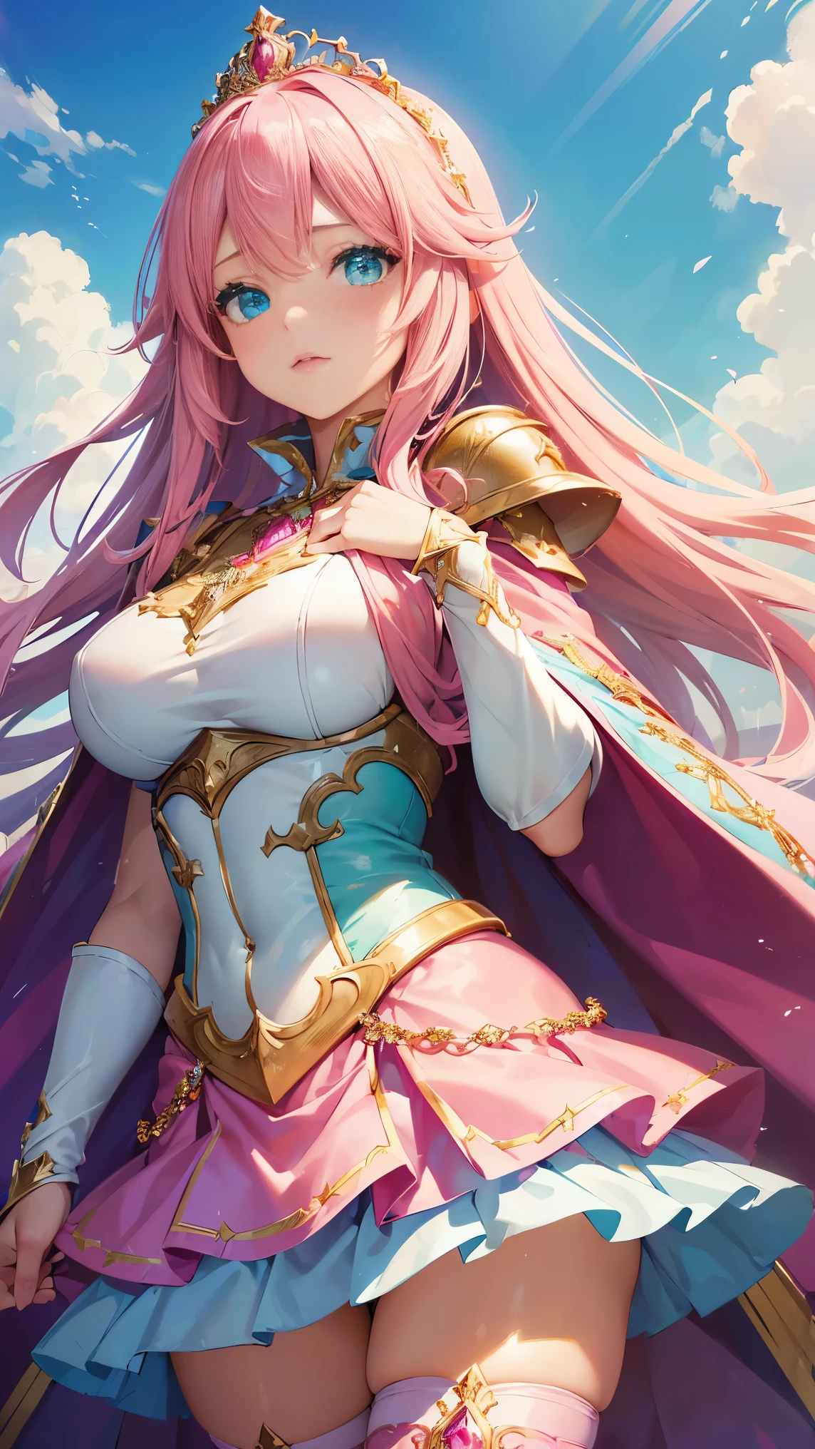 "((masterpiece)), high quality, exquisite and beautiful illustration, dynamic and sexy, serious girl in ice cream armor, with extremely detailed cookie hair, beautiful facial details, ((blue eyes)) and ((pink hair: 1.3+yellow hair)) , magical atmosphere, night sky background, magic light source, dynamic perspective"