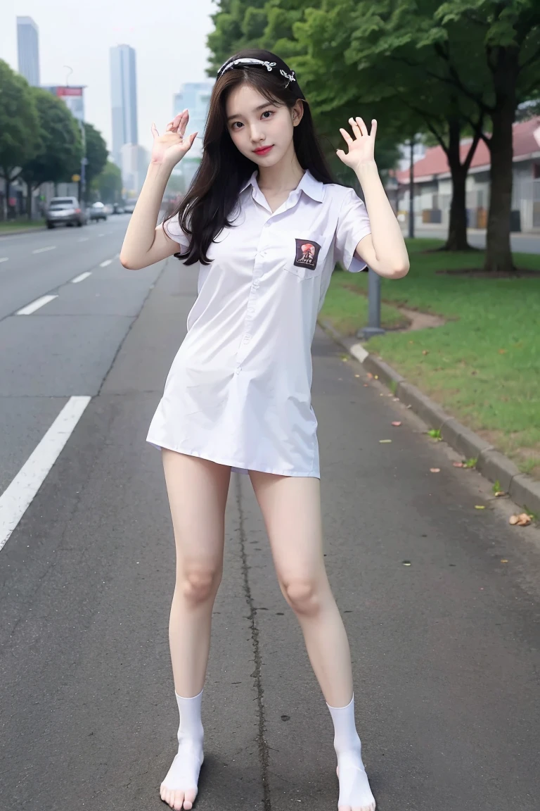 (pink nurse costumes uniform 1girl squatting wide spread legs on the ground show panties, from below)