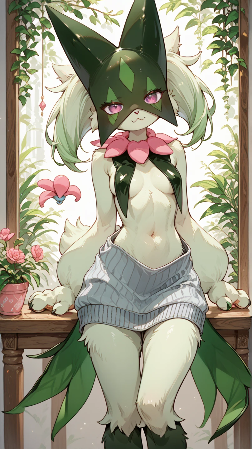 (best quality, masterpiece:1), furry female anthro asriel goat girl, solo, standing pose, female sexy body, medium breasts, (green bikini:1.1), white goat horns, (green underwear:1.2), green eyes, smile, looking at viewer, (abstract background:1.0), 