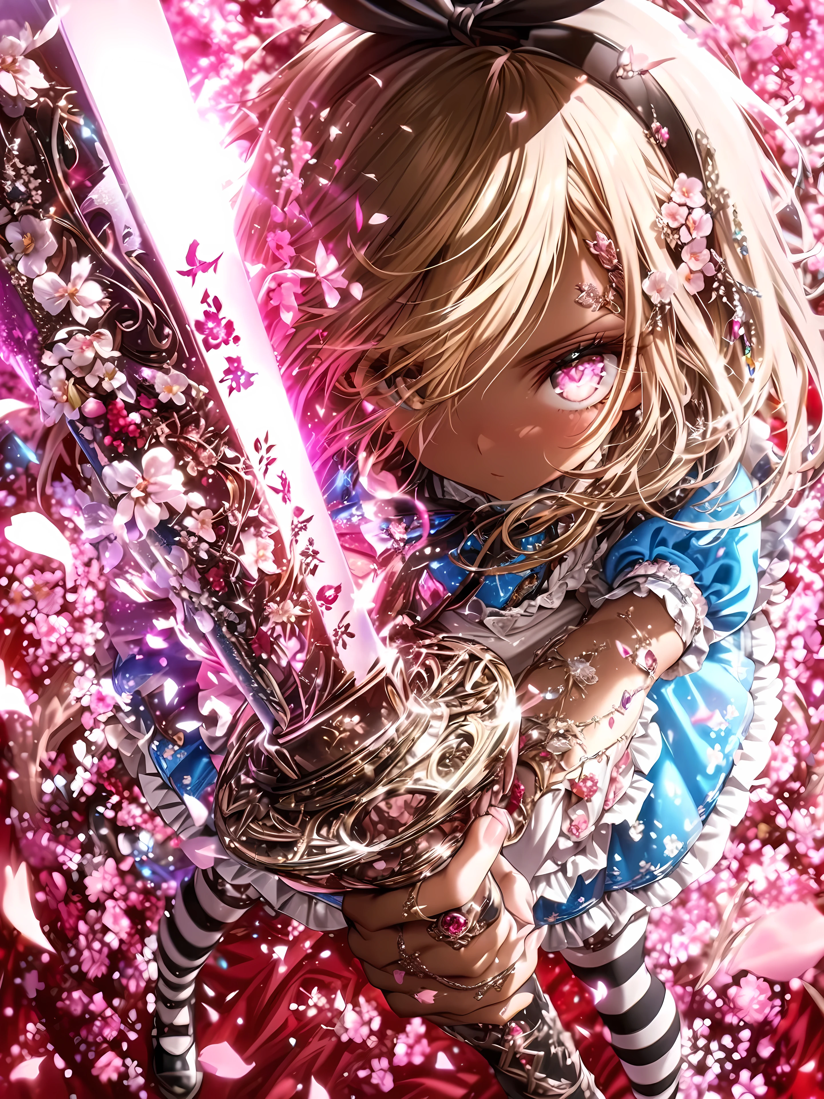 Anime girl with a sword in her hand surrounded by flowers - SeaArt AI