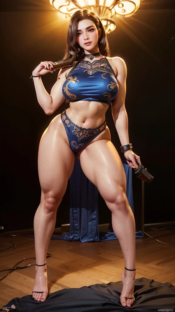 (intricately detailed, highest quality, High resolution, highly detailed skin:1.4), (motherly smile:1.1), Bathroom, m4rytbl, (chubby woman:1.7, big breasts, blue eyes,lips,Thigh, (Long blond hair slicked back:1.1), exposed chest,micro bikini