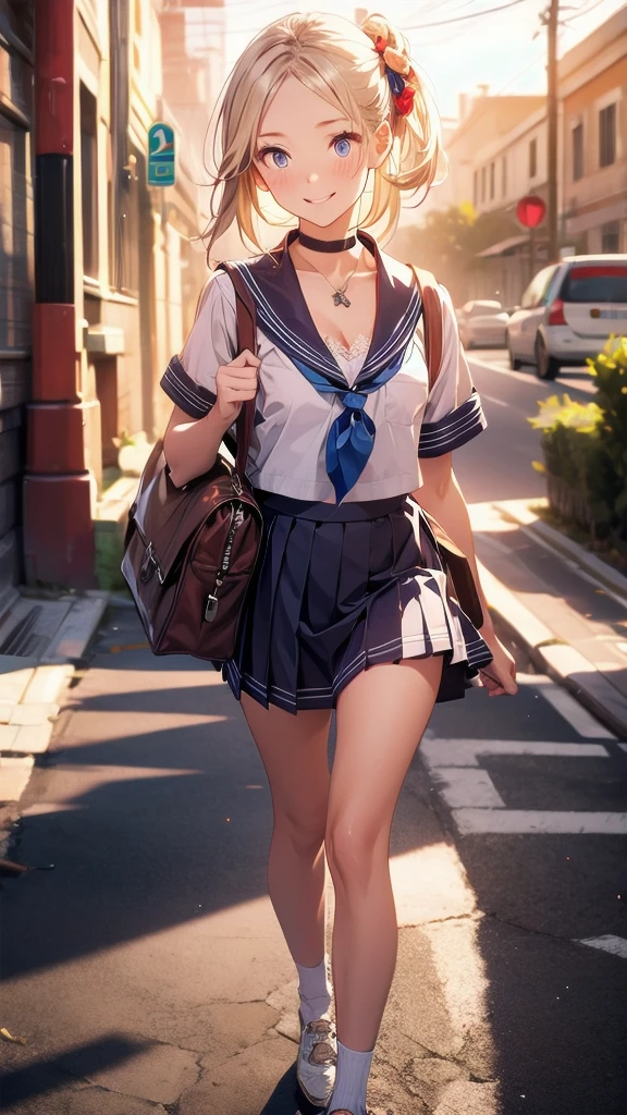One girl, serafuku, Cowboy Shot, Pleated skirt, White shirt, Red neckerchief,
Blonde Hair, street, Oversized shirt, cuff, Black sailor collar,, masterpiece, highest quality, Very detailed、(night:1.8, custom street:1.8, Someone knowledgeable、Detailed Background、Background Blur:1.3, nightのcustom street, Sexually attractive girl、From feet to head、garter belt、Shiny garter fishnet stockings、Long, slender legs:1.3, slenderボディ:1.5, slender、tight、nightのダウンタウン:1.5)