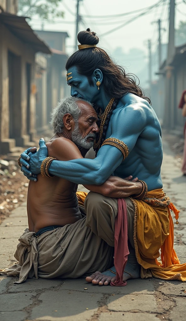 Lord krishna helping an aunty from manhole