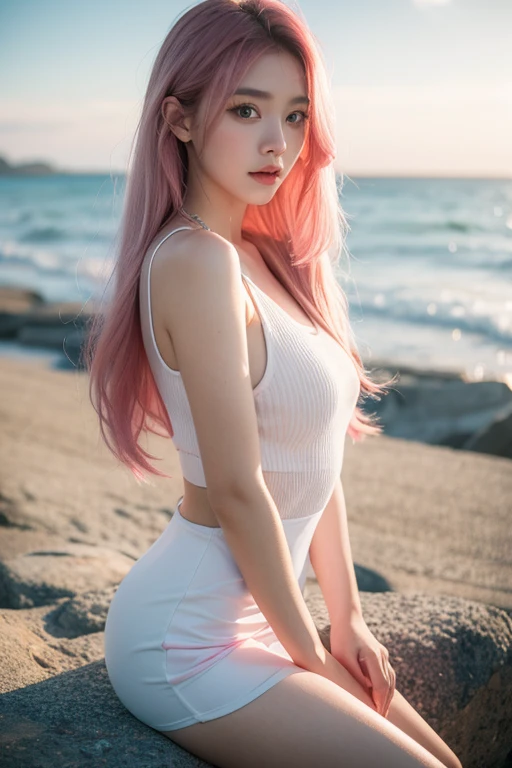 (8k, best quality, high-res: 1.2), (skillful, Realistic, Photoreal: 1.4), 1 girl, bara, Exquisite Face, eyelashes, nose, Glossy lips, (Fine Eyes, beholder, Fair-skinned, White skin:1.5), finely detailed skin, (black Swimsuit:1.3), Upper body, (large boobs:1.5), Open-air bath, absurdly long hair, blond hair, pink hair, bangs, Hair ornaments,