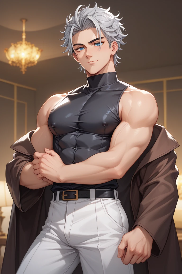 ((work of art, best qualityer)), 1 young boy, (mature man:1.4), 130 mmf1.4 lenses, 1 young boy, standing alone, heart-shaped pupils, From  above, naruto, big pectorals, saturados, colorfully, yellow hair, hair blonde, naruto hair, multi colored eyes (((1boy))), ((toned)), male focus, Masterpiece artwork, high qualiy, (Masterpiece artwork:1.2), (best qualityer:1.2), shining skin, realisitic, ornate, intricate, ((blondie hair)), (short hair), blue colored eyes,bangss, hair between the eyes, chic, looking_at_viewer, holding_fan, red_eyeliner, FH, crazy eyes, gazing at viewer, constricted pupils, dynamic pose, (shadows cast over the face:1.3), dark bedroom, shadow room