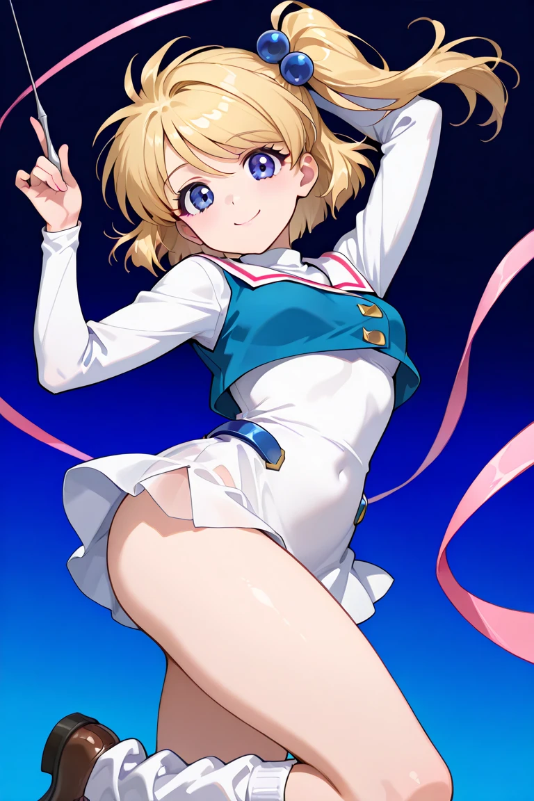 (Papel de parede CG Unity 8k extremamente detalhado) (melhor qualidade) (better lighting) (an extremely delicate and lindo) (Flutuando) (lindo),1girl,alternate costume,blonde hair,blue eyes,boots,combat boots,facial scar,jacket,kicking,leotard,looking at viewer,ribbon,scar,scar on cheek,scar on face,short hair,solo,thong leotard