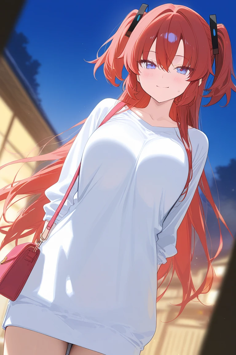 BREAK looking at viewer, BREAK outdoors, BREAK (masterpiece:1.2), best quality, high resolution, unity 8k wallpaper, (illustration:0.8), (beautiful detailed eyes:1.6), extremely detailed face, perfect lighting, extremely detailed CG, (perfect hands, perfect anatomy),makima, long hair, smile, bangs, (small breasts:1.2), (yellow eyes:1.2), braid, red hair, braided ponytail, ringed eyes,waterfall,night,stars,moon,starfall,bathrobe,sexy lingerie,lace,cleavege,neckline,showing panties,white panties,skinny fit,small breasts,all wet.