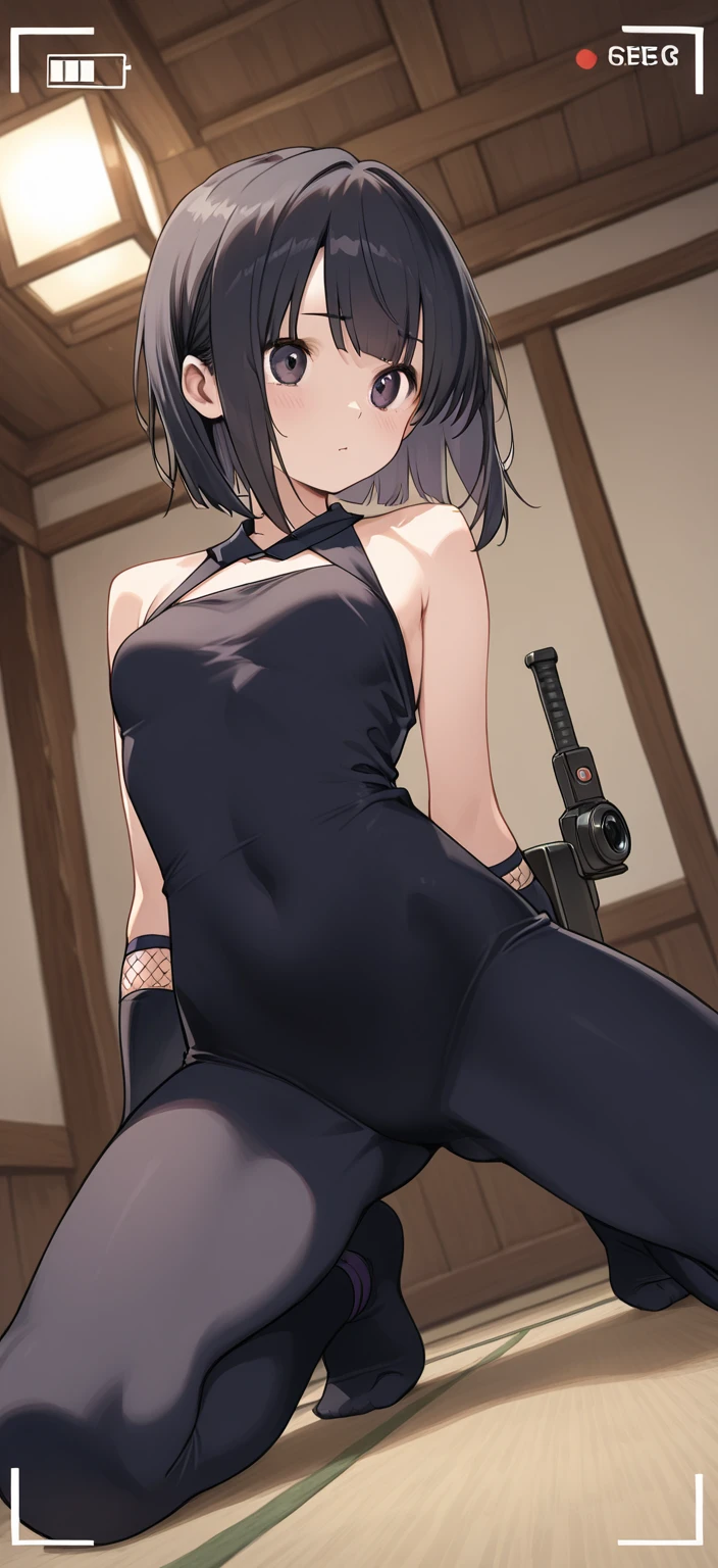 Short shoulder length hair girl, beautiful, pointed gun