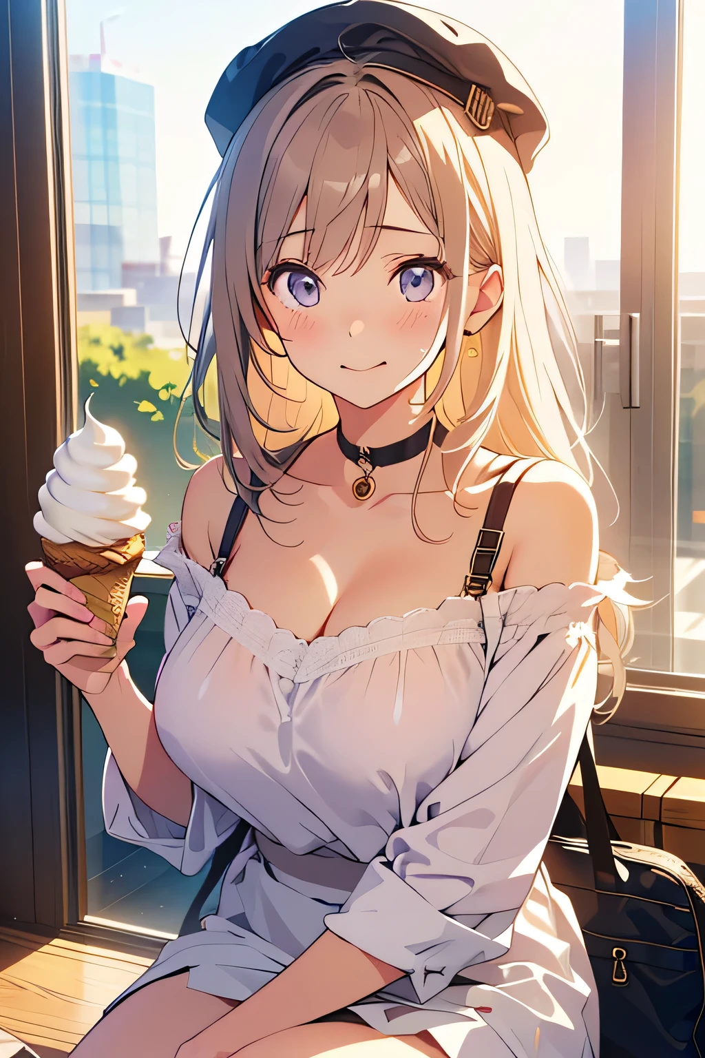 best quality、high resolution、(high image quality:1.2)、masterpiece、detailed background、(highly detailed face:1.3)、(detailed eyes:1.3)、age beauty、(huge breasts:1.3)、(Normal number of fingers:1.3)、is anatomically correct、perfect body line、fun atmosphere、 Service Area、highway、Golden Week、
(Three girls enjoying Service Area gourmet food on the highway:1.5)、
they seemed a little tired from the highway traffic jam, but when they arrived at the Service Area, their tension rises all at once、The expression of wondering which one to eat while looking at the big menu sign is cute、Picking up the famous freshly baked melon bread々dough to blow away the fatigue of traffic jams、
they have a happy smile on their face with the fluffy texture but bread crumbs stick to their mouths、Next, enjoy the local soft serve ice cream and have a happy expression with a cool sweetness Show me、they get so carried away that ice cream drips a little and they wipe it with a handkerchief in a hurry are also adorable、
they sit on the Service Area bench and enjoy a relaxing moment watching the scenery while wandering their feet、Gently tears off、and cheeks out、
A casual and cute, spring-like outfit、Half up with white sneakers wrapped around your feet、Focus on ease of movement with white sneakers around your feet、A rough outing style with a natural colored cap and a small shoulder bag over your shoulder to protect against the sun、Their trailing hair flutters in the wind、cute