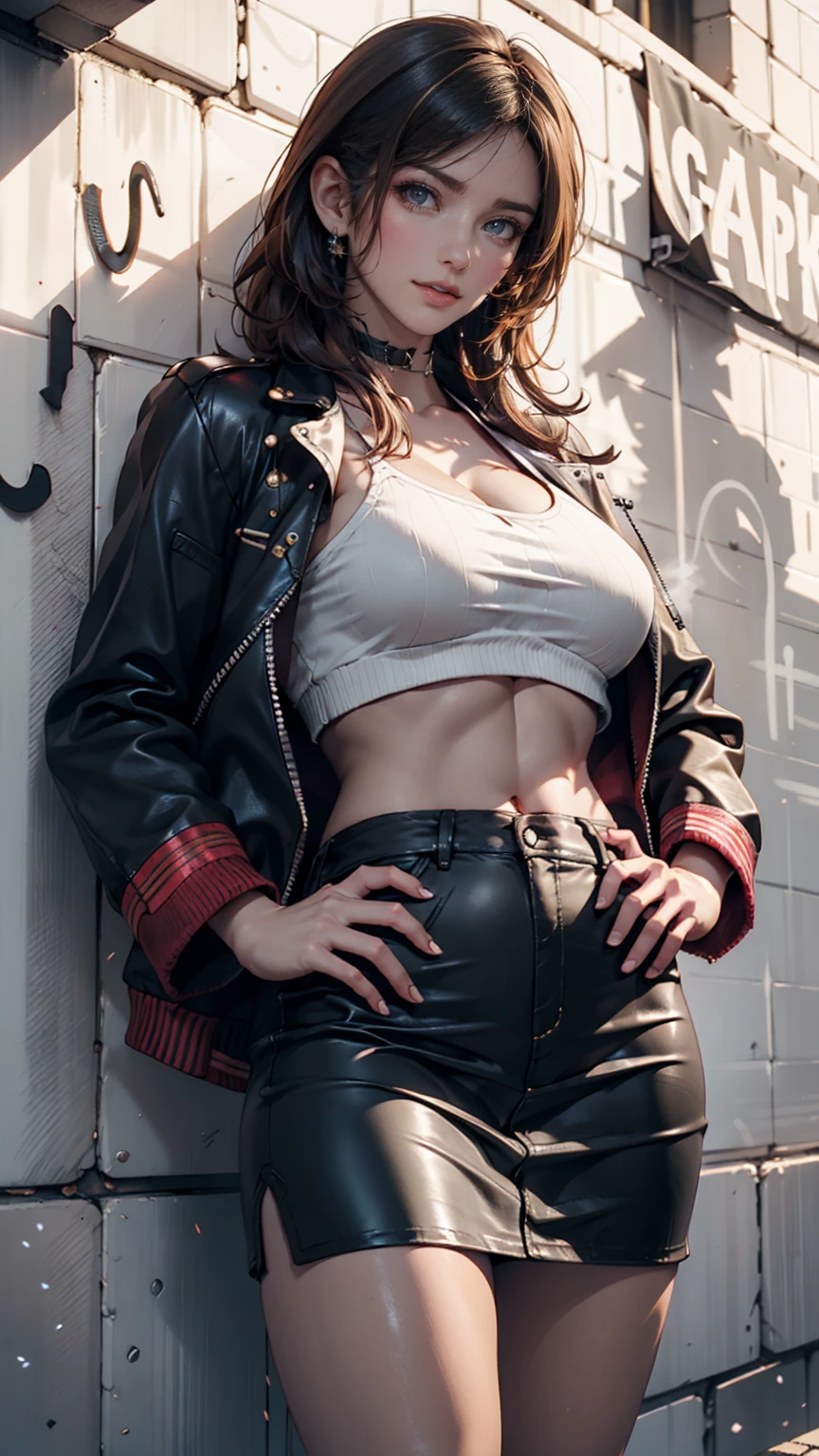 1girl, amazonian build, muscular woman, tall and strong, leather jacket, biker clothes, leather pants, boots, open jacket with t-shirt underneath, abs, thick arms, thick torso, thick legs, action pose, flat light, scowl, flexing muscles (((masterpiece),(extremely detailed CG unity 8k wallpaper),best quality,,solo,1girl,cinematic lighting,detailed background,beautiful detailed eyes,bright pupils, (an extremely delicate and beautiful),(Beautiful and detailed eye description), ultra-detailed,masterpiece,)),
