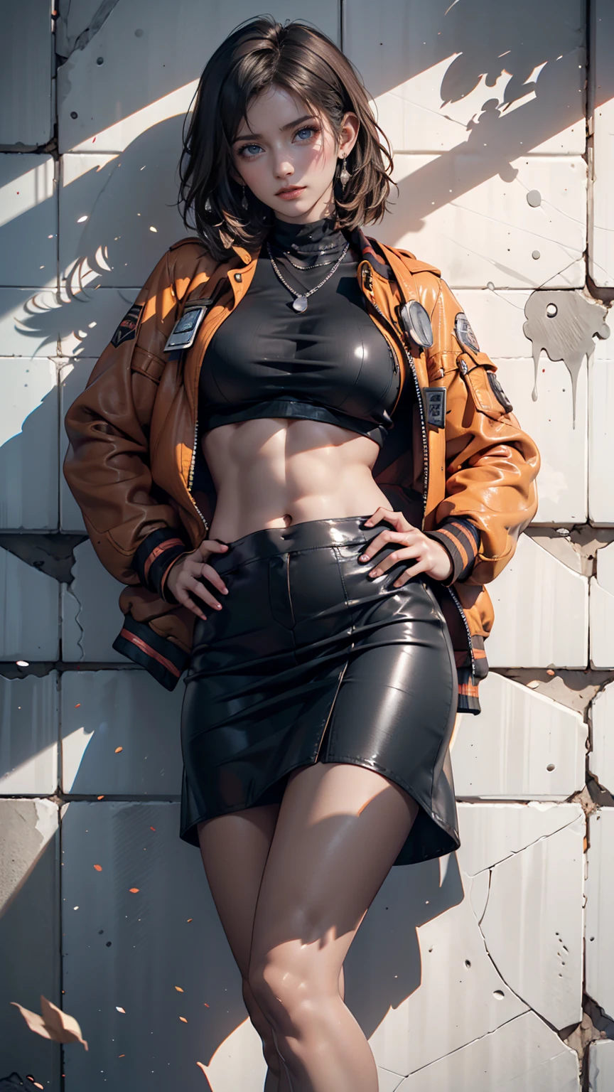 (masterpiece), best quality, expressive eyes, perfect face(masterpiece), best quality, expressive eyes, perfect face, a woman, 25 age, 80s style, short white hair, bronze skin, large breasts, black long leather coat, amber eyes, aviator glasses, shirtless, micro bokini, harnes, black gloves, black headband, chest tattoo