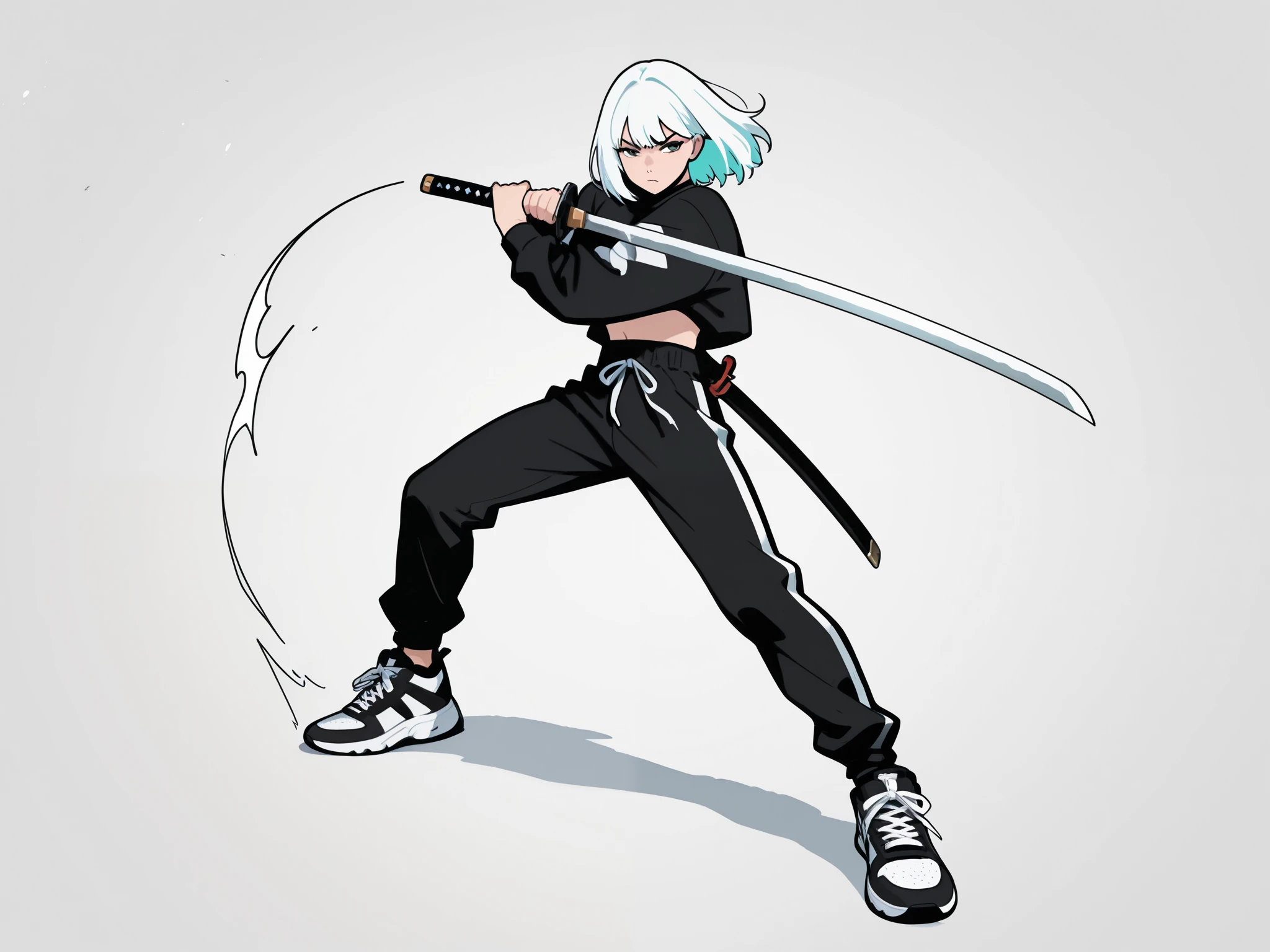 Anime men, thick, clear line,  Dynamic poses ,streetwear,  katana 