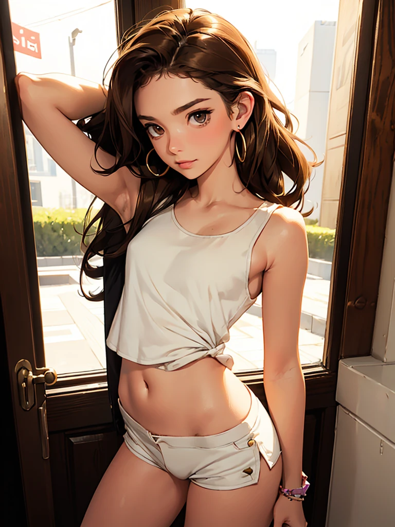 ((((masterpiece, best quality, high resolution)))), (1girl:1.5), ((long silky hair, silver hair, yellow eyes, sharp eyes)), (medium breasts:1.2), blush, (cheeky smile, parted lips), glow, thighs, bare shoulders, collarbone, narrow waist, (slender body figure), (beautiful detailed face, beautiful detailed eyes), ((white tshirt, panties showing package:1.3)), (standing up), looking at viewer, nighttime, bedroom