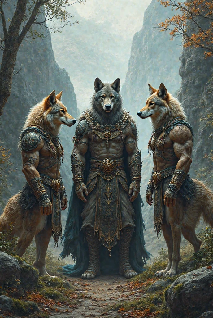 Tattoo of animal guardians wearing rudimentary armor,deep look
