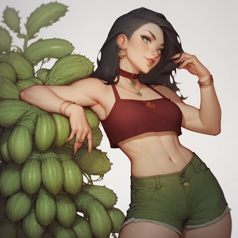 (best qualityer:1.4), body focus, (cute face), work of art, ultrarealistic, (((best qualityer))), ((comely Finger)), Gorgeous character design, ,lighting perfeita, colorfully, Ablaze_front_face_lighting, ultra high resolution, high resolution, absurderes:1.2, bokeh:1.2, Lens flare, (Vibrant_colour:1.2), (comely, medium breasts:1.2), (thick-thighs:1.1), thick,
Animated female character, side, curvy body, ((holding a banana close to mouth)), kissing a banana, glasses, banana descascadas, open mouth, pleasure, secretary white shirt, Pale skin, face covered by hair, ((wearing tight lycra shorts sexy lingerie seducive lace lingerie)), ((wearing ultra-tight black lycra shorts)), open legs, ((sexy lingerie)), silver necklace with pendant, wrinkles, Red lips, long hair, big ass, ((side view)), emphasize the breasts, ((emphasis on the buttocks))