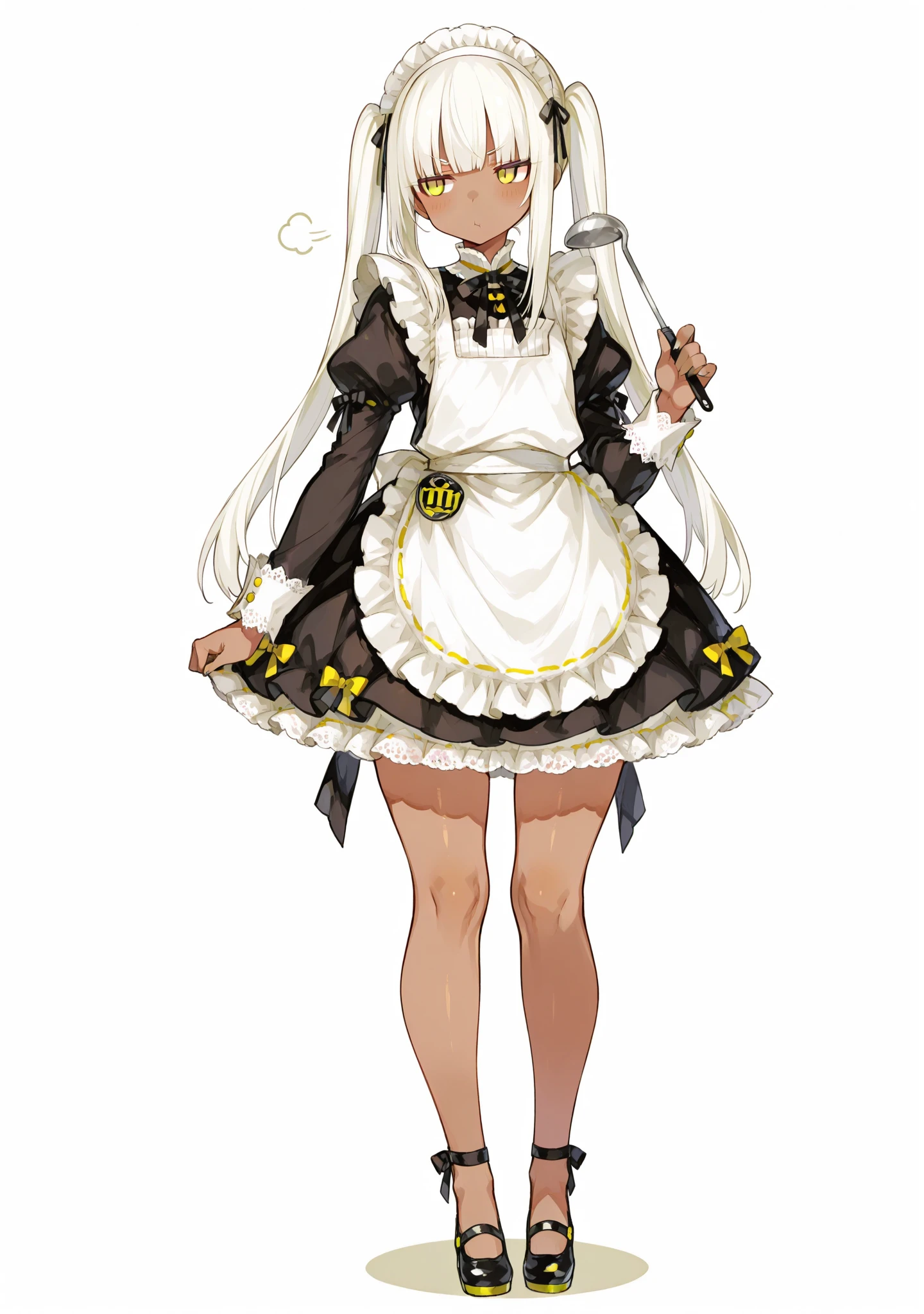 full body, barefoot, 1girl, ((milf)), ((dark skin)), white hair, slingshot bikini, (masterpiece, best quality), intricate details, 8k, artstation, wallpaper, official art, splash art, sharp focus, 1girl, Nakiri Ayame, long hair, braids, white hair, sovietForm, maid uniform,