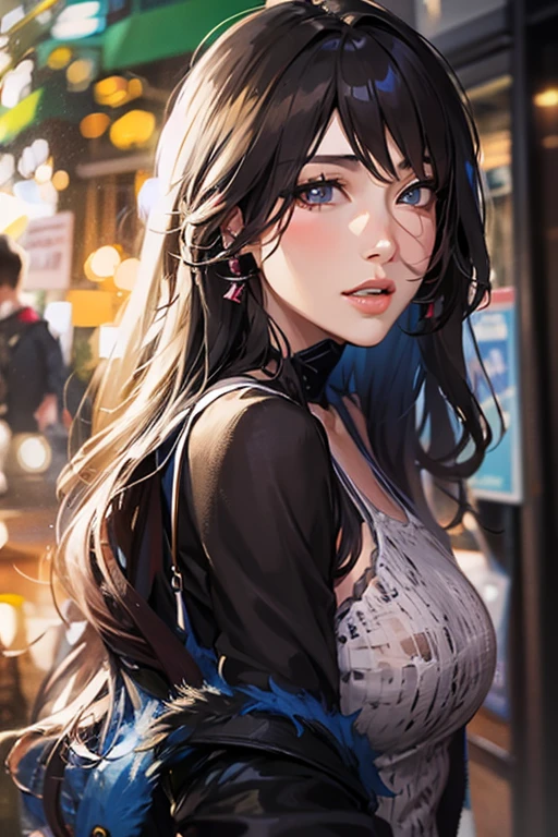 retrato de una mujer europea,20 years old,con pechos grandes,atletica,cabello largo y rubio,desnuda,en una calle nocturna rodeada de autos con luces encendidas,hiperrealista