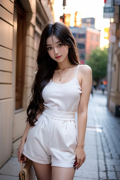 A perfect young female white-collar worker,Chinese,High picture quality,Works of masters,Black hair,Long hair flowing over the shoulders,Blurred background,outside, Real Human,CG rendering,16k, Depth of field, movie light, lens flare, Ray tracing ,Stand up,Empty interior,Do not show your hands,Close-up shot