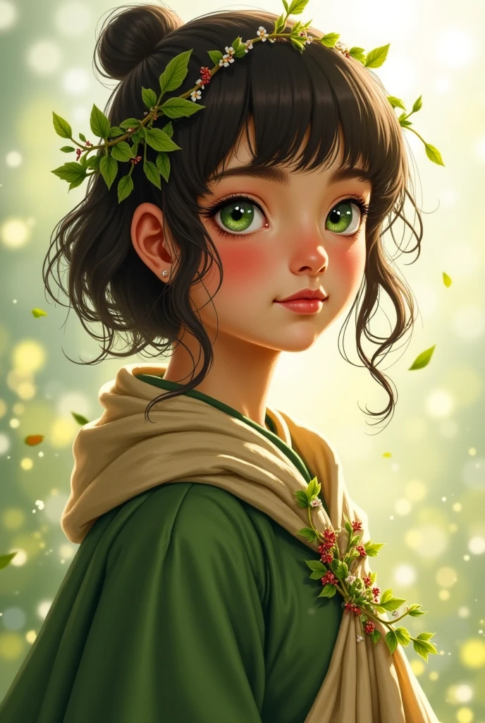 Avatar menina , olhos verdes, bolhas subaquaticas, pele clara, flores
