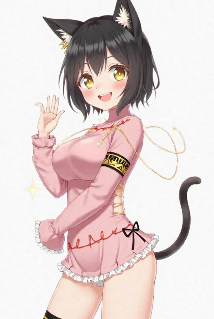 (Perfect body),Best Quality,(8K Portrait),(anime screen cap)、((Police Woman)),blush,Sweat,((large udder))、(Dark hair),((bob cuts))、Yellow eyes,(((thick thighs))),((Navy blue leotard))、((A smile))、Cowboy Shot、((saluting))、((Left hand on hip))、showing teeth、one eye closed、(((Chibi)))、kneeking