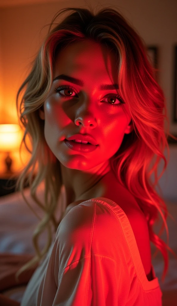 (realist, photo-realist:1.37),(8k, raw photo, Best Quality, masterpiece:1.2), cute Teresa Palmer, (30 years:1.5), ultra detailed, heart-shaped pupils, physically based rendering, ultra high resolution, color kodakvision, filmed with the Arricam LT camera, bokeh, sharp focus, looking at the viewer, photorealist, realist, Best Quality, extremely detailed face, extremely detailed eyes and face, beautiful detailed eyes, absurdities, incredibly absurdities, short tight lycra dress, perfect female body, shaped body, slender, sexy expression, lip biting, beautiful hair, (pigtails hairstyle:1.2), dimly lit, edge lighting. whole body