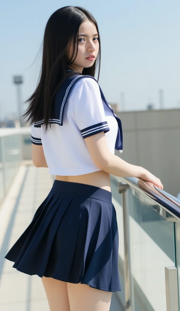 (Realistic lighting、top-quality、8K、​masterpiece:1.3)、32K、(1girl in:1.5)、(Composition from the knee up:1.7)、(High school girl in sailor suit:2.0)、summer clothing、(((Hold the student bag with both hands in front of your hips:1.8))), ((small tits:1.8))、((skinny  body:2.0))、((Ultra Slim Body Beauty:1.4))、(Slim abs:1.1)、((Light brown long hair))、(outside of house:1.1)、City Street、Superfine Face、Fine eyes、二重まぶた
