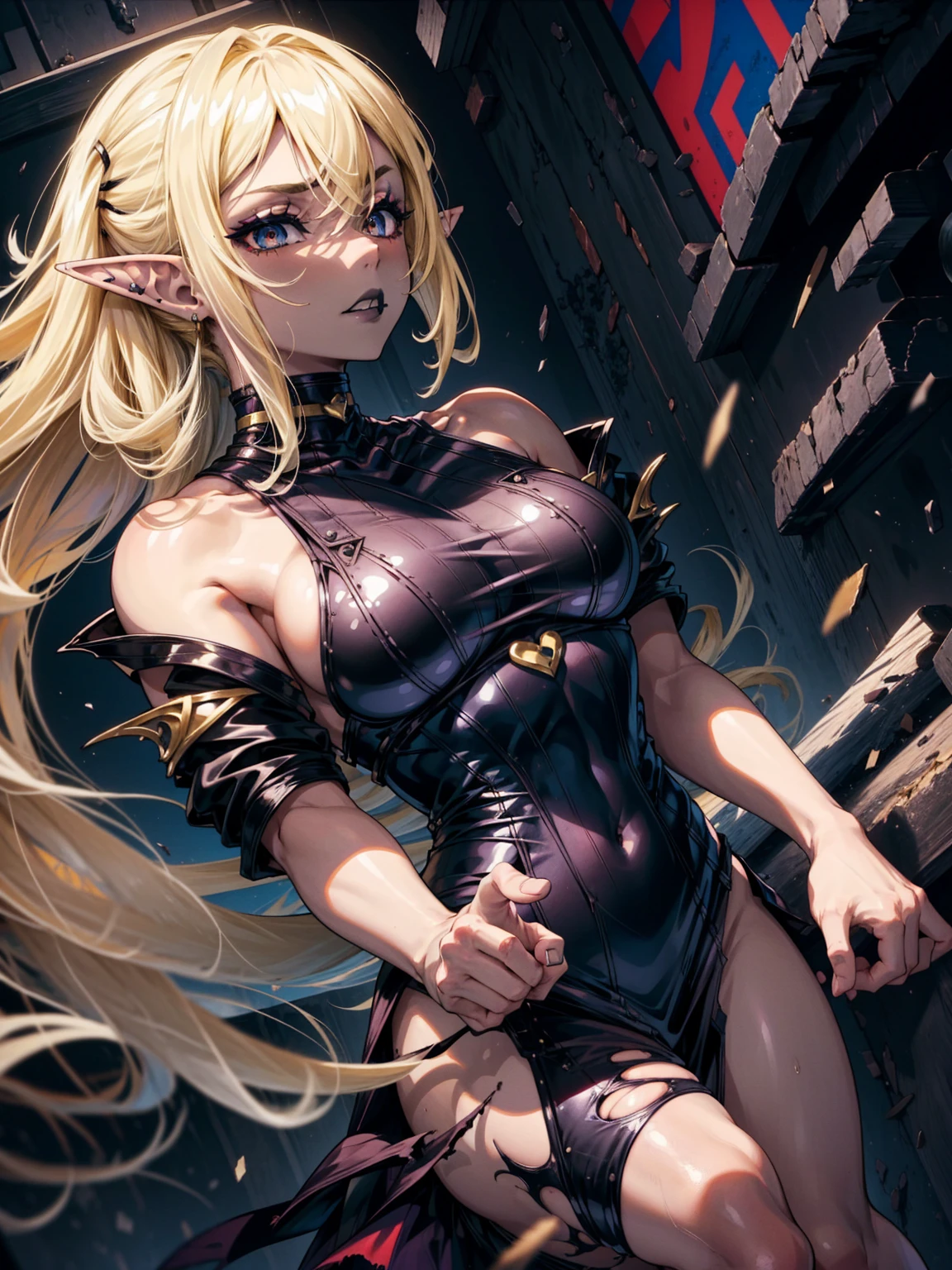 (((Tsunade))), ((Alta qualidade)), ((shadowy lighting)),apocalyptic city, uma mulher zumbi, cabelo longo preto, Uniforme militar, ((olhos vermelhos)), ((panoramic pose))