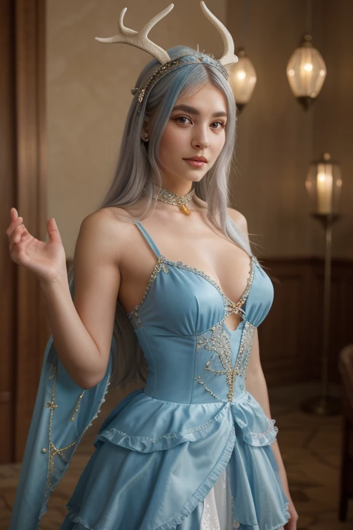 (dynamicposes:1.4)、 (dynamic ungle:1.4)、hyper detailed background、(inside in room:1.2)、((top-quality、8K、​masterpiece:1.3))、1girl in、A smile、full body Esbian、Slim Faces、Pretty women、(Silvery hair:1.1)、hyperdetailed face、A detailed eye、二重まぶた、blured background、Slim Faces、Cute、extremely delicate and beautiful、A mischievous grinning face、Overall、ultra-detailliert、4K、masutepiece、small mouth、(Colossal tits)、(Formal Gowns、doress、drape:1.2)、hime-cut、Small smiling mouth、a small face、