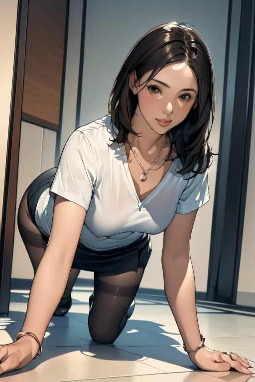 Lucy Liu, tight soaking wet t-shirt, visible nipples, soaking wet pantyhose, no shoes, kneeling on bedroom floor, legs open,  no panties, visible public hair