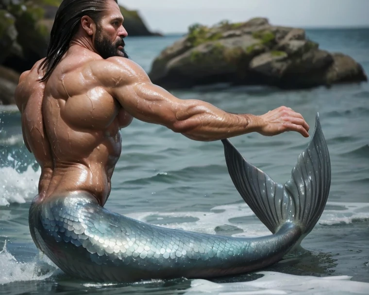 Photo-realistic, ((best quality)), ((masterpiece)), (detailed), perfect human face, short hair, handsome young male model dressed as a mermaid, 18-year-old, super male model, handsome, amazing mermaid tail, tall, cute, evil looking, dark look powerful, young male model, handsome, super strong, muscular, fit, massive muscles, six pack, clean shave, blue eyes, pale skin, (wavy short messy brown hair:1.2), short messy hair, messy wavy hair, (mermaid:1.3), (mermanl:1.3), shirtless, bare-chested, muscle, ripped, strong body, fit body, under the water, night ocean fog, (haunted ocean:1.4), horror sea, evil sea background, dark waters, 8k, high detailed, ultra-detailed, Stylish Pose, real skin texture, dramatic cinematic lighting, (HORROR:1.5), night, night time, dark, full moon