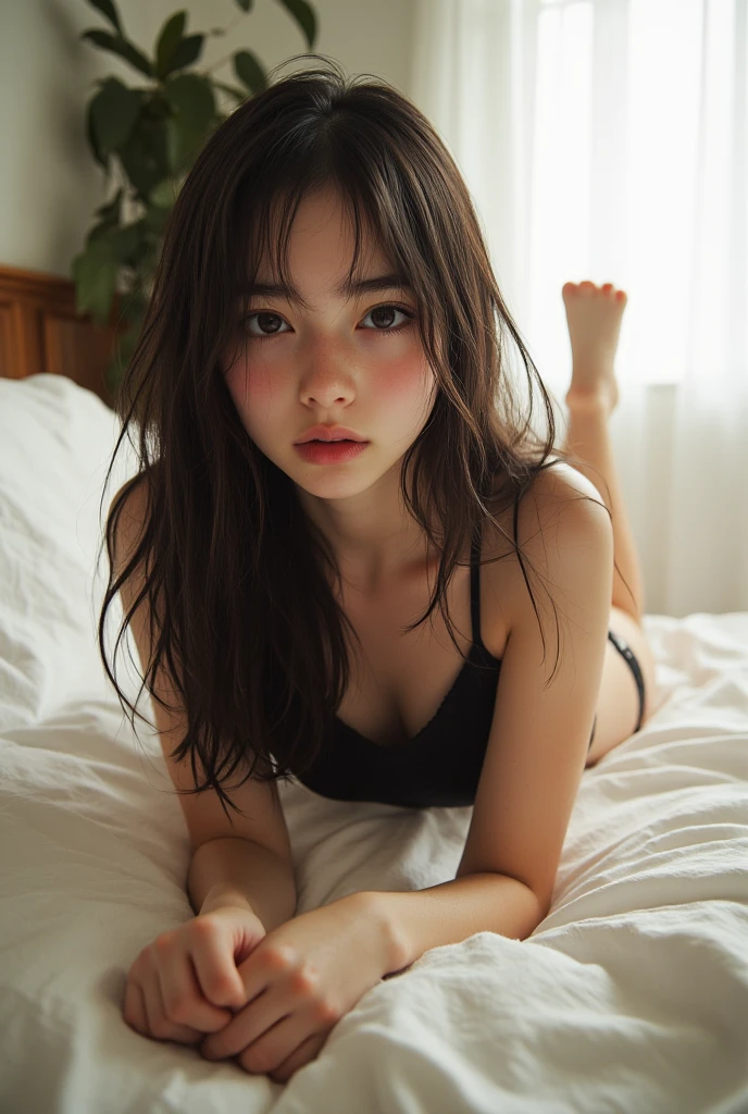 Female, Cursed Immortal, raven black hair, emerald green eyes, porcelain skin, slender figure, curvy, full breasts, hips, average height, 5'5, delicate features, wavy hair, long hair, smooth skin, flawless skin, immortal, eternal youth, 18-year-old appearance, vengeful curse, eternal life, world-weary, wise beyond years, sarcastic, quick-witted, sharp tongue, tender heart, cautious, guarded, lonely, longing for connection, complex character, emotional vulnerability, sharp focus, depth of field, 8k photo, HDR, professional lighting, taken with Canon EOS R5, 75mm lens