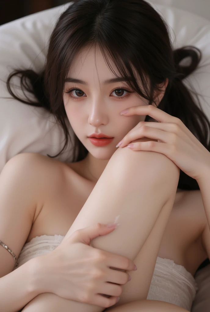 (realistic, photo-realistic:1.4), (masterpiece, best quality:1.2), RAW photos, high resolution, intricate details, whole body, alone, Two Japanese women, Wearing very small lingerie, small string, (lying in bed, spread legs:1.5), (detailed face, beautiful and delicate eyes, beautiful student, elaborate nose), skin with a fine texture, pale skin, glowing skin, laborious, (Please spread your legs to the side.),Beautiful woman with a slender body:1.4, Distinct abs:1.4, on the island,ultra fine face,exquisite eyes,double eyelid,(((nude))),