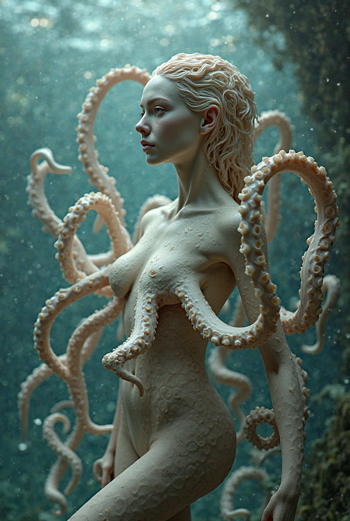 (A portrait of one beautiful and obscene female alien in the water of the deep sea, who is a young teenager:1.4), ((There is a female genital-like organ in the middle of her forehead:1.8)), (realistic face:1.2), (Numerous award-winning masterpieces, with incredible detail, textures and maximum detail), artistic photography, midnight aura, unreal engine 5, Ultra Sharp Focus, art by Amano Yoshitaka, ArtGerm, Roisch, intricate artwork, ultra realistic realism, high resolution, High freshness, drawing faithfully, official art, Unity 8K Wall paper, ultra detailed artistic photography, dream-like, Creation of fantasy, dream Snail, (biopunk nautilus:1.3),Thrilling color schemes, seductively smiling, Amazing mutation, well-proportioned body, goddess of the deep sea, fractal, Geometric pattern, impossible figures, (translucent white tentacles with luminescent organs:1.4), subtle emerald green accents, (smiling seductively:1.3),(She has the most beautiful face in the history of the universe:1.5), Penelope Cruz, (she is looking down at viewers with glowing iridescent eyes with no pupils:1.3), an evil gaze that seduces, cinematic lighting, (Vampire-like long canine teeth can be glimpsed through the gap between the cute lips:1.3), in the hall of the palace, Sweet breath is exhaling from beautiful lips, ecstatic expression