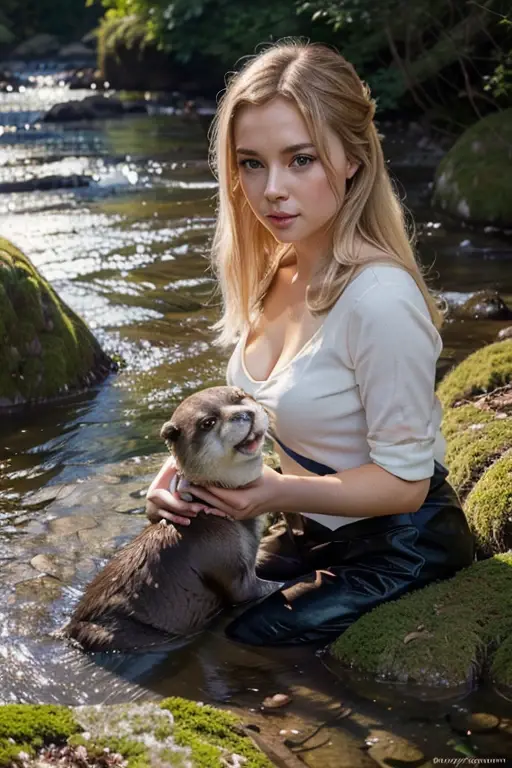 (a European girl), (in the center:1.4), a cute girl, , (with long blonde hair), beautiful detailed brown eyes, (medium-sized breasts:1.3), sitting on top of a rock, (happy), a masterpiece, the highest quality, a perfect face, lying on the ground face up, uncensored, spreading legs, a beautiful cat, a realistic spread cat, from the front, with short hair, big breasts, cute pink nipples, looking at the viewer.