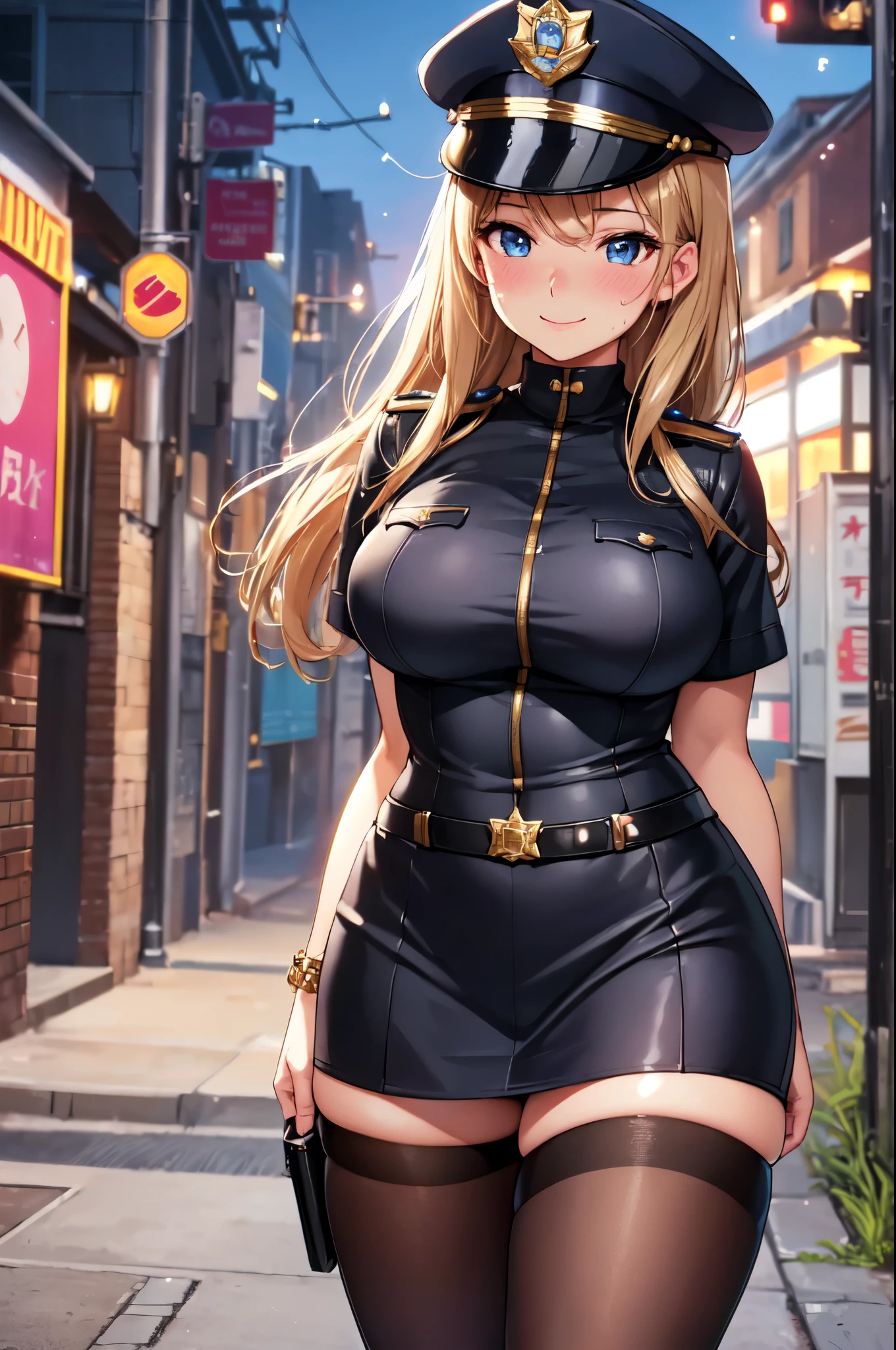 #Basic
A girl posing for a photo, (((One Girl))), (((Baby Face:1.4)) + ((cute:1.4)) + (())), 
break 

#Clothing Accessories 
((black(long)China dress:1.5) : (Shiny) + (Large gold floral embroidery) + ((long丈のスカート部分にサイドスリットが入っている)) + (High neck sleeveless) + (Fits snugly around the waist) + (Elbow hand pockets)), (Black knee-high stockings), (Shiny黒ハイヒール),
(Silver Necklace), 
break 

#Features 
(Blonde:1.2)) + ((blunt bangs:1.5)) + ((longヘア : Straight hair:1.4 + Hair blowing in the wind)), 
((Droopy eyes:1.4, Big eyes:1.2), blue eyes), (Small breasts:1.2), (中立的な顔のFeatures), (日焼けしたblack肌:1.4), 
break 

#background environment 
((night, Chinatown, crowd)), 
#Facial Expression Pose 
((Glare, shout, Open your mouth:1.2)), ((Fighting Pose:1.2、punching:1.2)), 
#composition 
((Angle from the front:1.2, Cowboy Shot)), 
break 

#Body parts elements 
(Slim figure), 
(Symmetrical facial features), 
(Detailed Hair, Beautiful Hair, Shiny Hair), 
(double eyelid, Long eyelashes, Thin eyebrows:0.5, Thin eyebrows:0.5), 
(Expression of fine eyes, Beautiful and delicate eyes, Sparkling eyes, Eye Reflexes, Glitter Eyeliner), 
(Human Ear), 
(Beautiful Nose, Thin Nose), 
(Shiny唇, Beautiful Lips, Thick lips), 
(Textured skin, Detailed skin, Textured skin, Beautiful Skin, Oily skin), 
break 

#quality 
(((最高quality)), ((masterpiece:1.3)), ((Very detailed))), ((Ultra-high resolution)), ((16K)), ((1080P)), ((Full HD)), 
((Anatomically correct)), ((Realistic)), (3DCG), ((Oil painting)), 
((comics, anime)), (CG illustration), (RAW Photos), 
