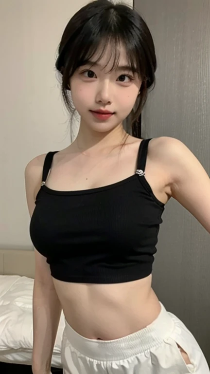 ((Best Quality, 8K, Masterpiece: 1.3)), perfect Korean e-girl makeup, relaxed but firm tank top that emphasize perfect cleavage, amazing breast enhancement, refresh, hard blushing, perfect long strong winged eyeliner, perfect cleavage, big breasts, eagerly desires your cum on her breasts, shocked expression, mouth wide open, wide jaw drop, tongue out, perfect breast shape, chubby chin, cute face, red lips, beautiful eyes detail, upper body composition, perfect full lips, red lips, lively face, lustful look, breast enhancement, perfect bouncy big squeezed breast cleavage line, long deep cleavage, bedroom, nsfw, 8K raw photo, Best quality, masterpiece, ultra high res, film grain, filmg, 1girl, looking at viewer, natural skin texture, realistic eye and face details, full lips, lipstick, (makeup), red eyeshadow, skinny, slim_legs, solo, enormous breast, cleavage, Pose with buttocks facing you, ultra short skirt, ass, shirt, enormous breast, cleavage,