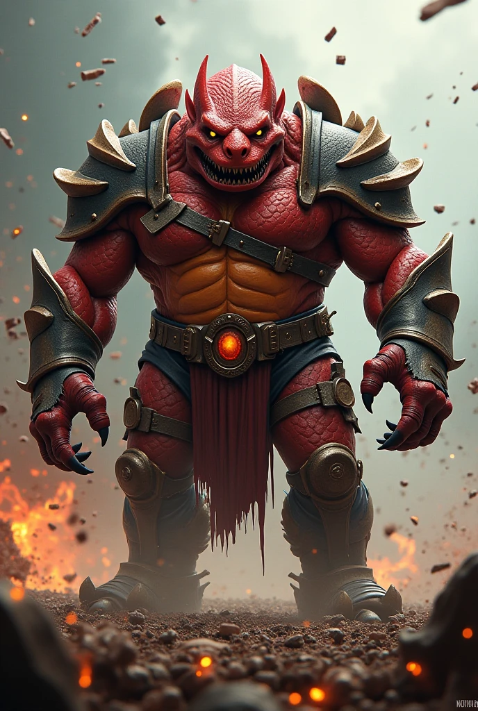 DeadpoolStyle, realistic photography of a cute magical ogre with terrible strength in an enchanted wonderland, beautiful whimsical fantasy art concept, detailed background, glowing particles, intricate details, realism, ultra sharp, <lora:DeadpoolStyleXL:0.8>