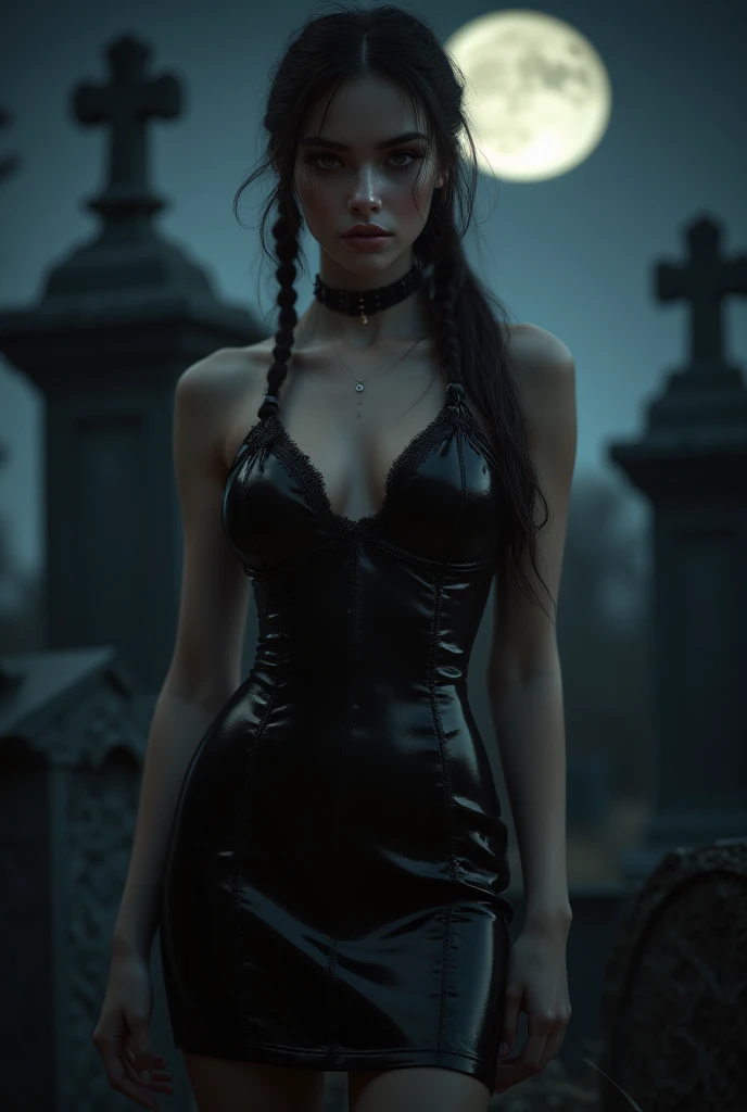 Beautiful gothic vampire, beautiful face. sexy transparent mesh dress. detailed. Sitting at a black marble table. Environment: a moon castle. Ruins of a lunar civilization. Space module in the background. Moon rocks around. Dim lighting. 1:1 hyperrealistic, cinematic, 4k 8k.