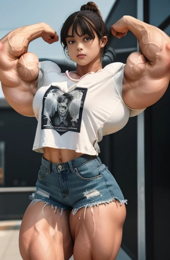 (2 girls body builders:1.6), ((masterpiece)), best quality, ultra-detailed:1.7, finely detail, high resolution:1.6, perfect dynamic composition, beautiful detailed faces:1.77, blonde babes:1.88, perfect red lipstick, perfect makeup:1.8, short denim bikini , large breasts:1.4, lovely look:1.7, gorgeous face:1.6, defined muscles:1.4, beautiful faces:1.8, alessandra ambrossio, izabel goulart, Kate Upton, Gigi Hadid, candice swanpoel ,popped out dense veins on muscles:1.8, hyper detailed picture:1.4, 8k resolution: 1.7, flex muscles:1.3, hyper muscular body shape:1.42, photorealistic:1.5, realistic:1.6, face masterpiece:1.74, good and professional lighting on picture:1.38, Ukrainian-Moroccan muscle beauty goddess, masterpiece 22 years old Ariana Grande and Jennifer Lopez as bodybuilders, extremely high resolution, hyper feminine beauty , hyper realistic texture , extra large , hyper muscularity, hyper vascularity, ass of titanium, muscles of steel, ripped body shape, ripped sexy ass with bikini, muscular ass , topless, kissing, good face details, hyper face detailing, doing sex, super romantic moment, hyper romantic, romantic kiss, nude females, perfect symmetrical face, sexy french kiss with tongues, serious muscle posing, exaggerated muscular body, extremely shredded, flexing and posing muscles as bodybuilder, exaggerated veins on biceps