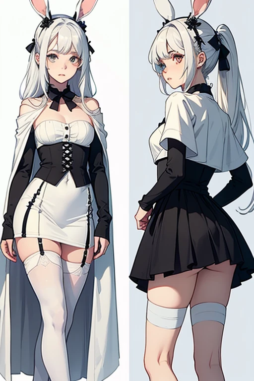 ((best quality)), ((masterpiece)), (detailed), 1girl, NSFW, small breasts, prominent collarbones, skinny arms, flat stomach, visible hip bones, long hair, ponytail, thick ponytail, heavy ponytail, red and white clothing, full body, whole body, body, NSFW, full body, whole body, head-to-toe NSFW, Bloodborne inspired, occult aesthetic, occult, detailed and intricate steampunk and detailed gothic, Fluttering lace flared long knee length dress with frilly petticoats, knee length dress, pleated petticoats, lolita dress, petticoats gothic lolita, complex lace boots
