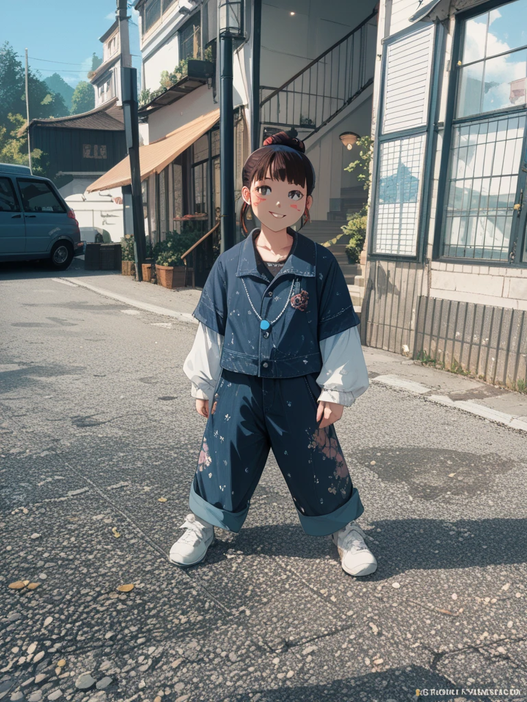 (Masterpiece),(Best Quality),(Super Detailed),(Full Body:1.2), 1boy,Chibi,Cute, Smile, Kurukuru Natural Perm with Black Hair, Boy with Black Hair, Smiling and Crossing His Arms, Taro Hakase Style,