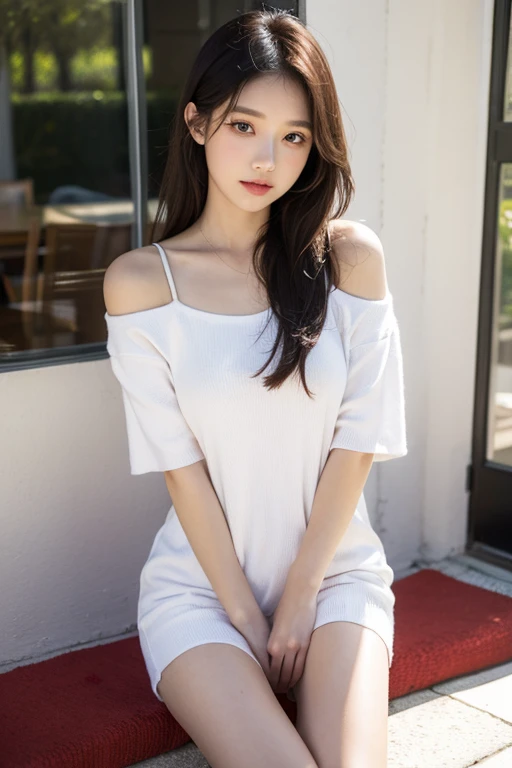 One Girl、(Japanese girl sitting on a bench and showing her panties)、(Bokeh Depth of Field:1.4)、Lips parted、Expressionless、Realistic、tights、Skirt、Skyline、Realistic、アップSkirt、Skirtリフト、highest quality、masterpiece:1.3、超A high resolution、View from below:1.4、Panties close up:1.3、White lace panties、Embarrassed look:1.3、smile、The background is a night view、((Spread your legs out to the side:1.4)),(topless:1.5)