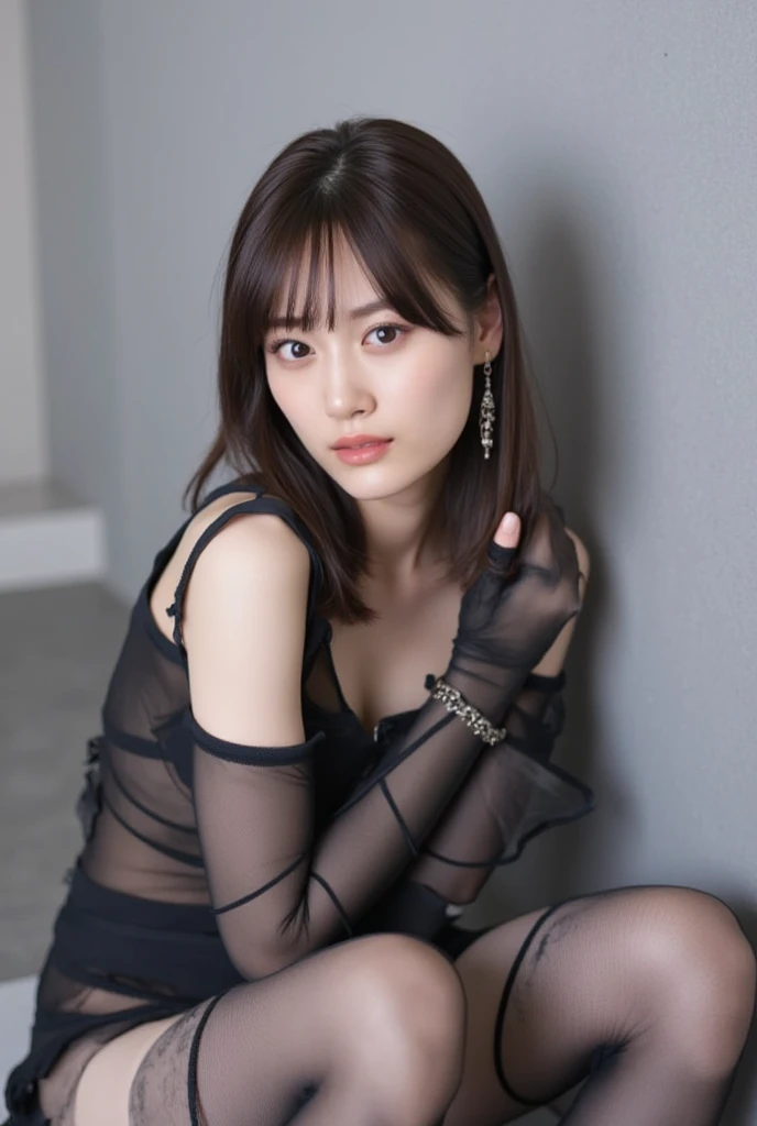 (8K、RAW Photos、Highest quality、masterpiece:1.2)、(Realistic、Realistic)、1 Girl、((lingerie、Medium Hair、See-through、tights、、Emphasize the chest、((Highest quality, 8K, masterpiece: 1.3)), beauty, 1 Girl, Sweat、Sleeping in bed