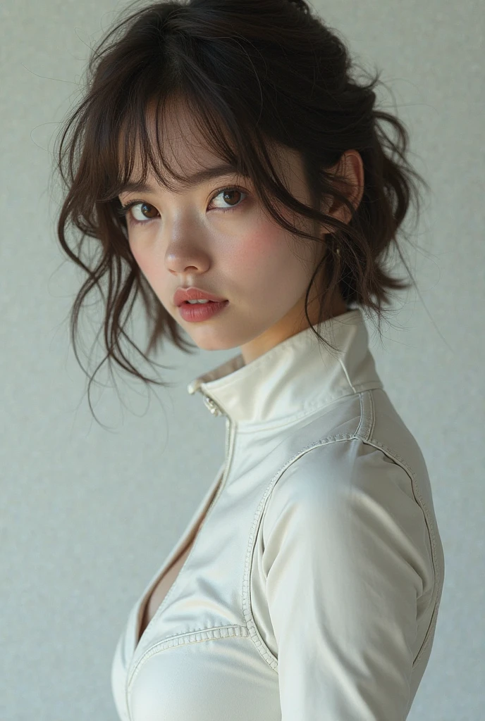 (masterpiece, Highest quality,:1.2), One person, (alone:1.3), Upper Body, White shirt, Short sleeve, , (wife, Realistic, Real Life, Exceptional, Best aesthetics, new, newest, Highest quality, masterpiece:1.2), soft_Lighting, soft_skin_tone, woman_hair, (White Background, Simple Background,:1.2),