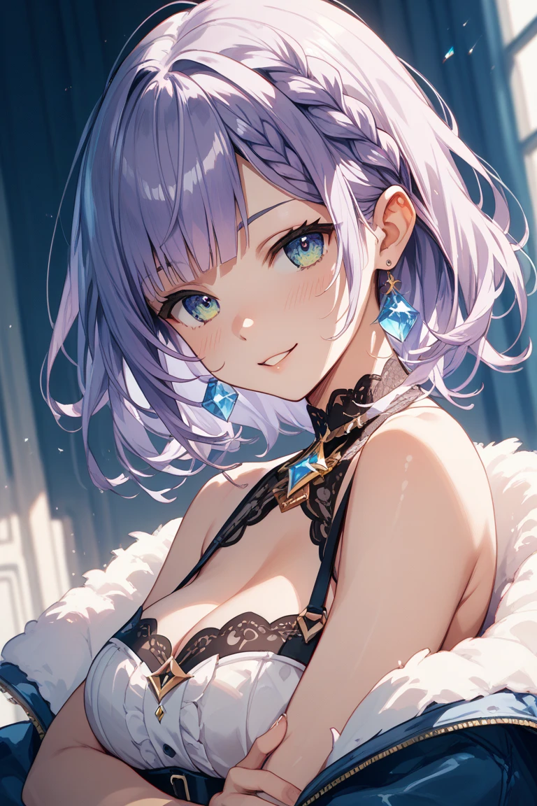 ((Finest quality)),(超A high resolution),(ultra-detailliert),(Meticulous portrayal),((best pictures)),(Finest works of art),Ultra-Precision Art,The art of astounding depiction, (1人の女性:1.5),(astrologer:1.5),(Pale purple short hair:1.4),bewitching,stare, Shining constellations