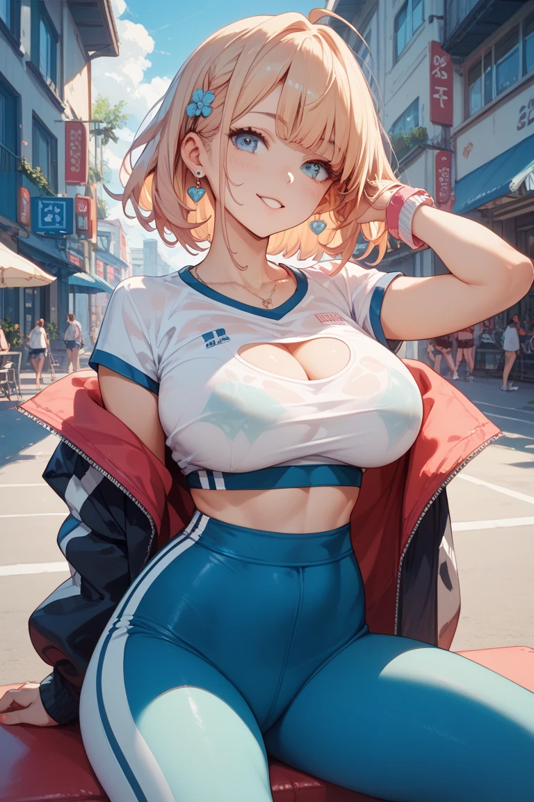One Girl, High resolution, masterpiece, Accurate, Highest quality, bangs, Large Breasts, smile,positive, Cowboy Shot, figure,
bikeshorts