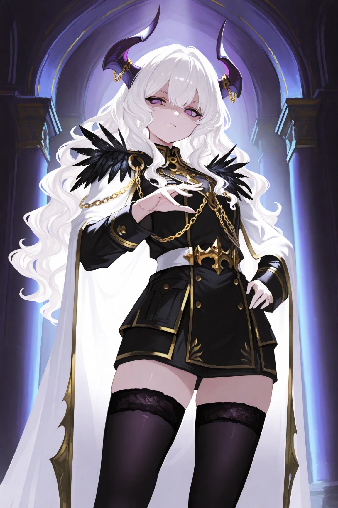 masterpiece, best quality, 1girl, <lora:Mp:1>,black dress,fur, hood,black stocking,white hair